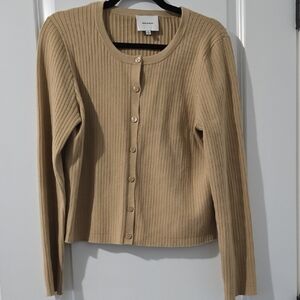 Reformation Tan Ribbed Cardigan